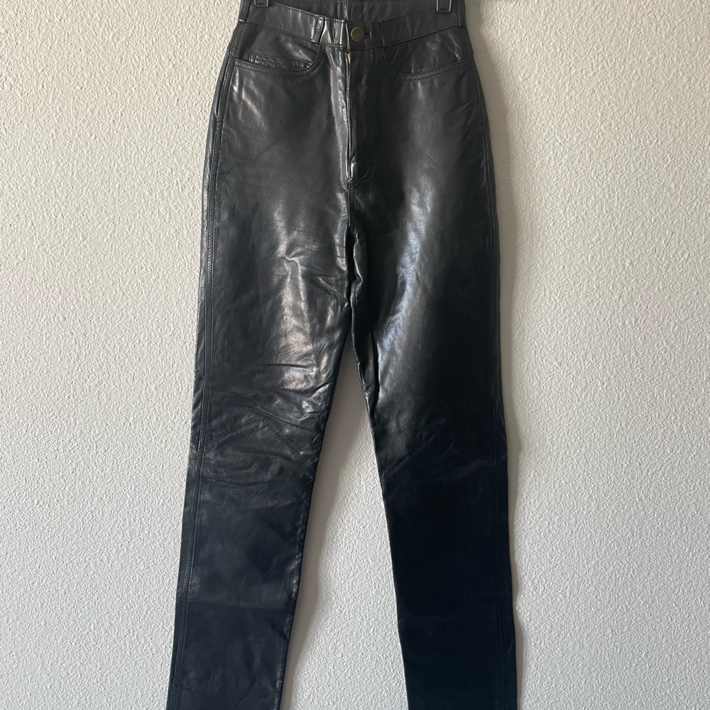 Black Leather High-Waisted Pants